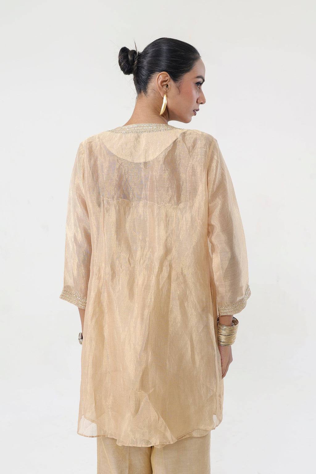 Gilded Fawn Chanderi & Crepe Tissue Tube-Top Set - back view | Essence by Monika