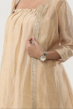 Gilded Fawn Chanderi & Crepe Tissue Tube-Top Set - fabric and embroidery detail | Essence by Monika
