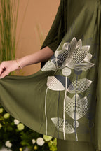 Green Modal Cotton Floral Co-ord with Fringe Detail - fabric and embroidery detail | Essence by Monika