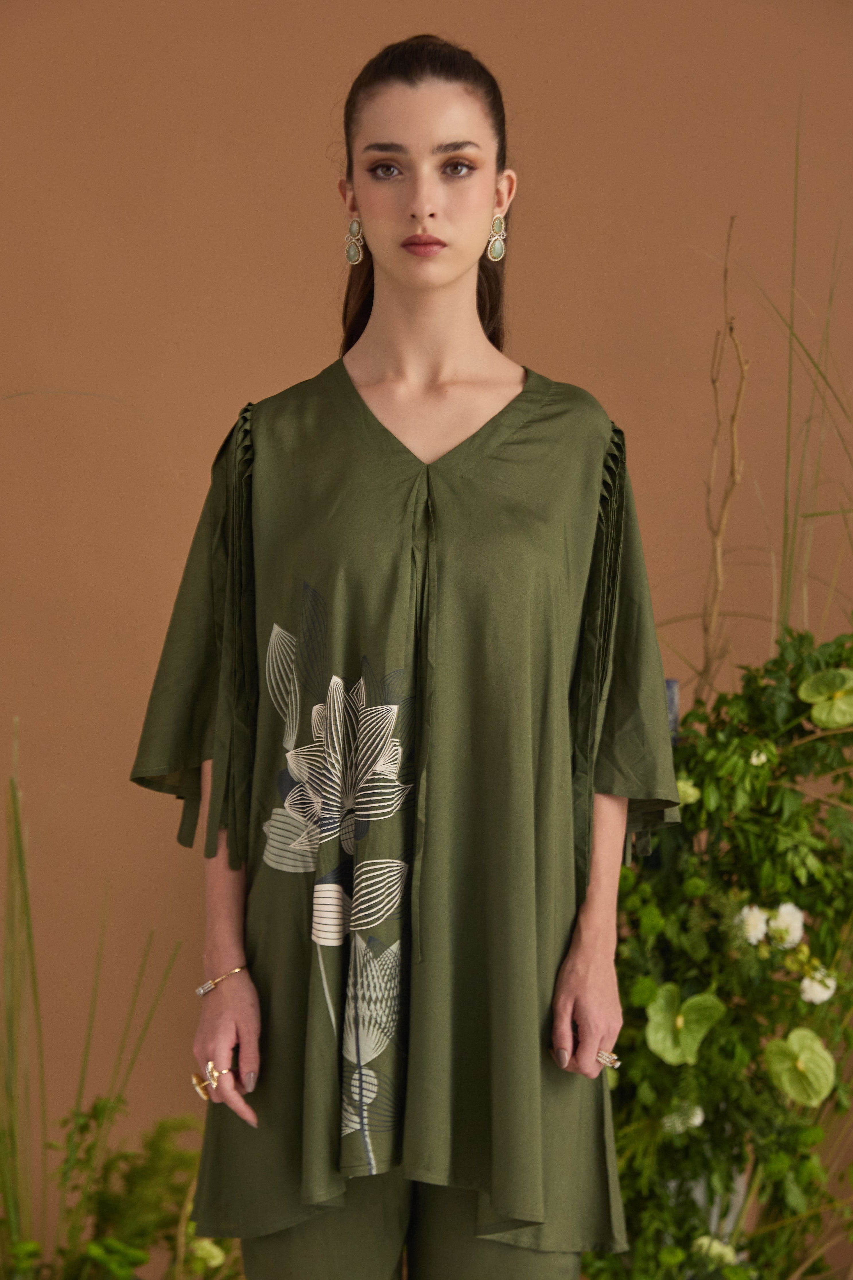 Green 100% modal cotton Co-ord Set - front view | Essence by Monika