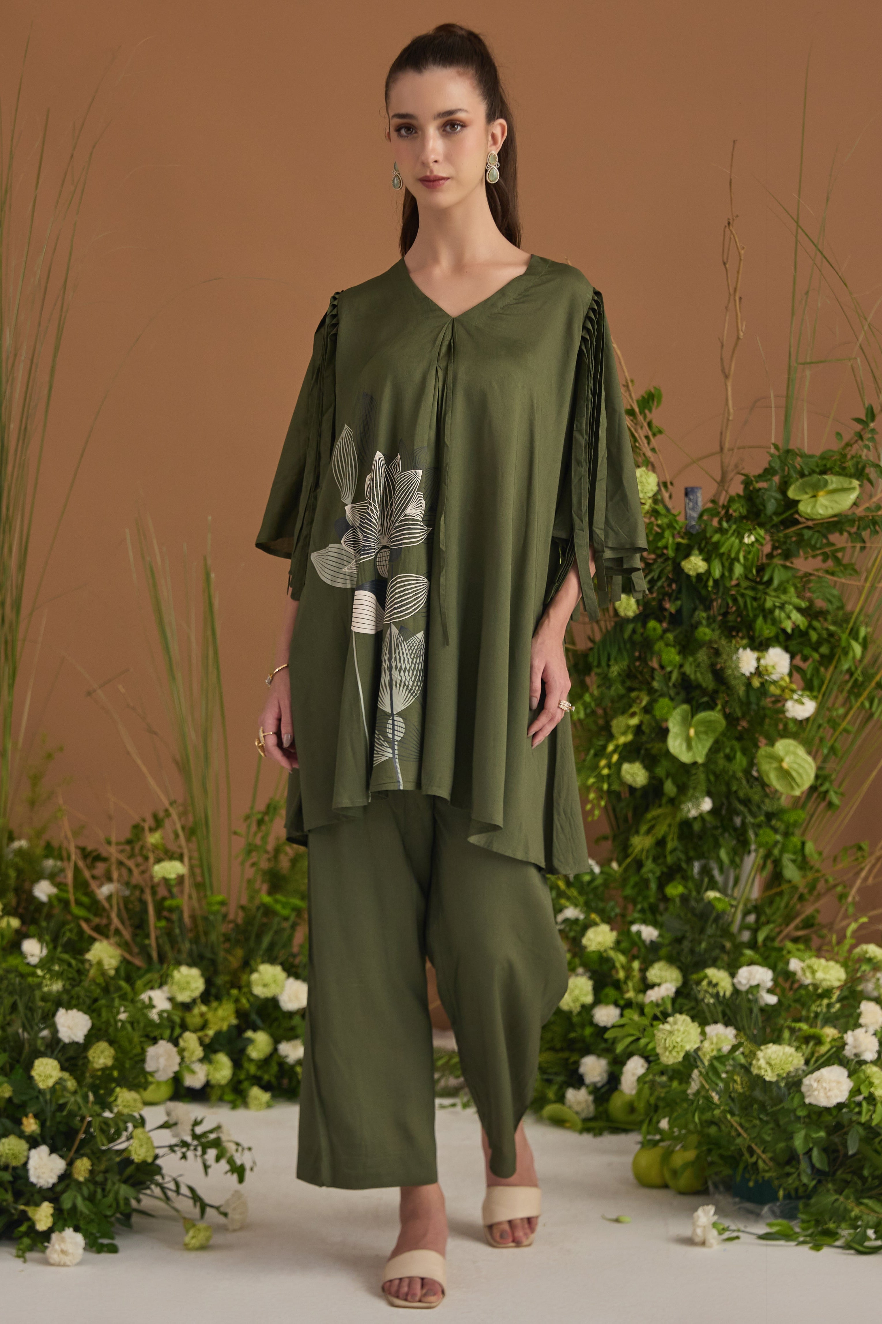Green 100% modal cotton Co-ord Set - front view | Essence by Monika