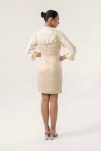 Kora Munga Shirt with Banarsi Silk Short Dress - back view | Essence by Monika