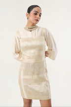 Kora Munga Shirt with Banarsi Silk Short Dress - fabric and embroidery detail | Essence by Monika