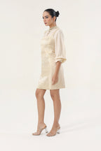 Natural gold Munga + Banarsi Co-ord Set - side silhouette | Essence by Monika