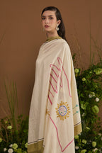 Leo Habotai Silk Zodiac Dupatta - fabric and print close up detail | Essence by Monika