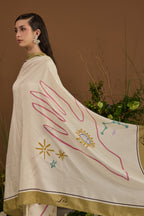 Leo Habotai Silk Zodiac Dupatta - fabric and print detail | Essence by Monika
