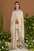 Champagne with lavender border 100% pure Habotai silk Dupatta - front view | Essence by Monika