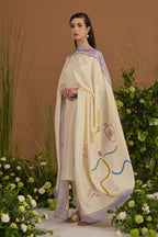 Champagne with lavender border Dupatta - side silhouette | Essence by Monika