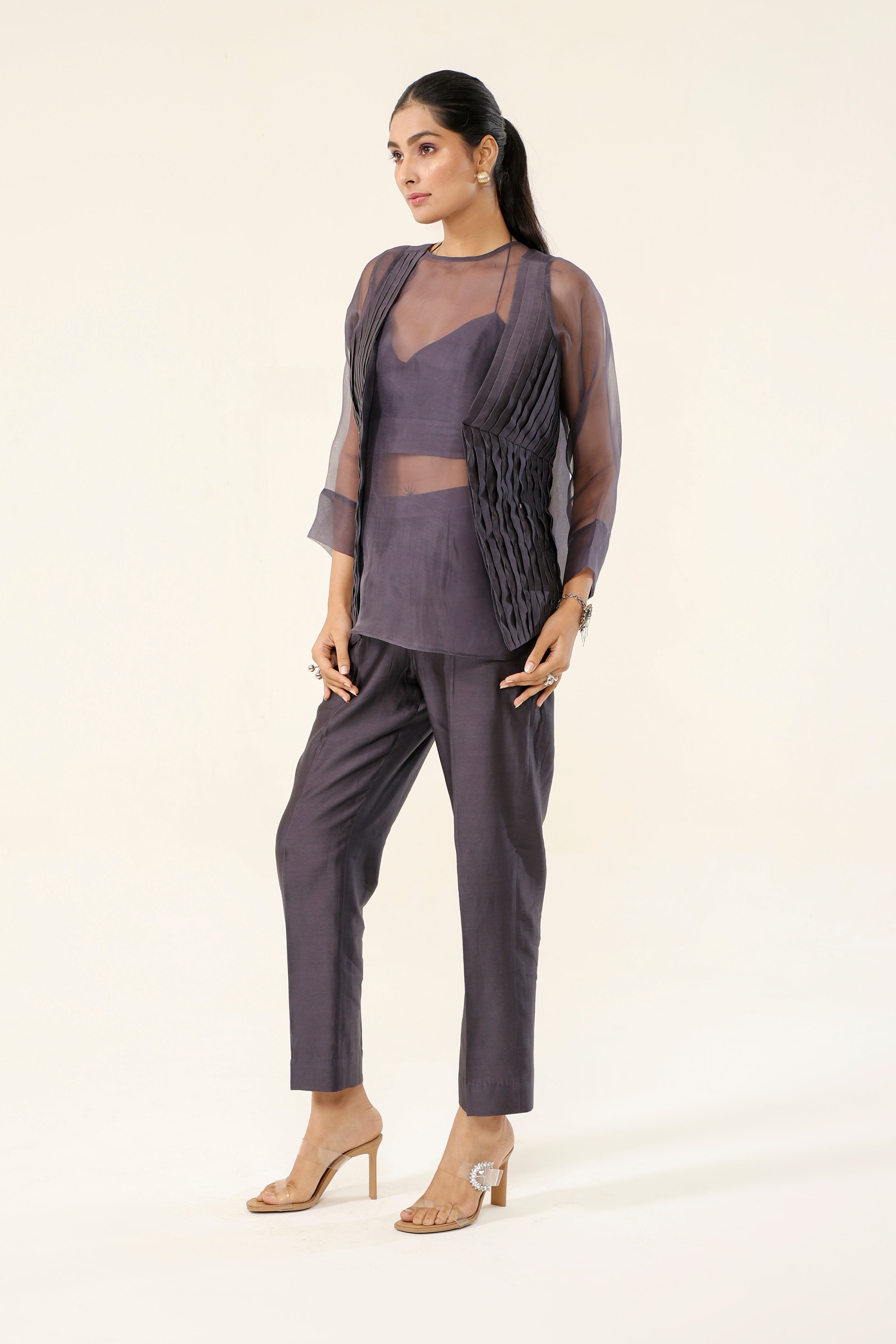 Mauve Grey Co-ord Set - side silhouette | Essence by Monika