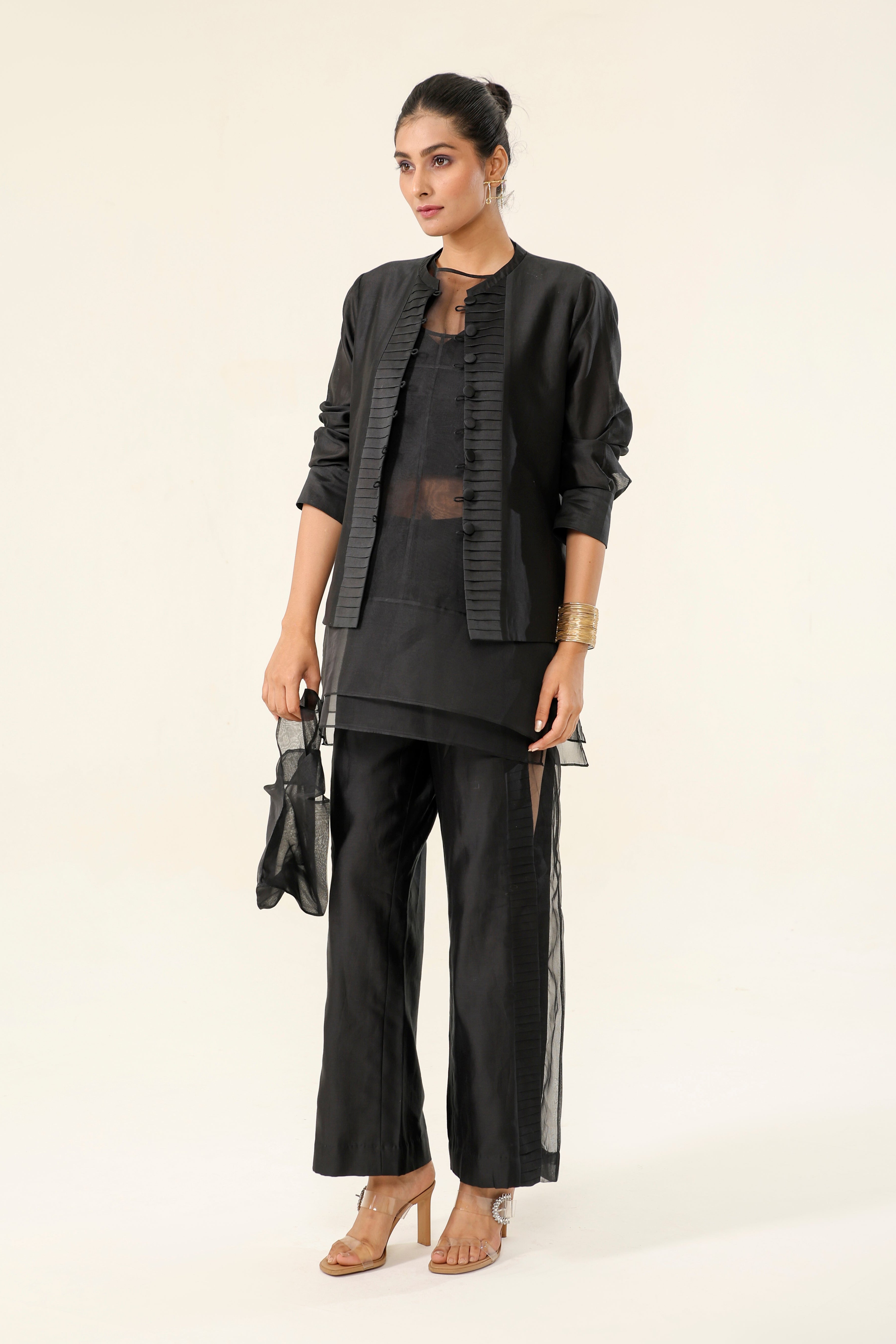 Midnight Black Co-ord Set - side silhouette | Essence by Monika