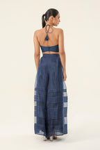 Navy Blue Organza & Tanchui Silk 3-Piece Set - back view | Essence by Monika