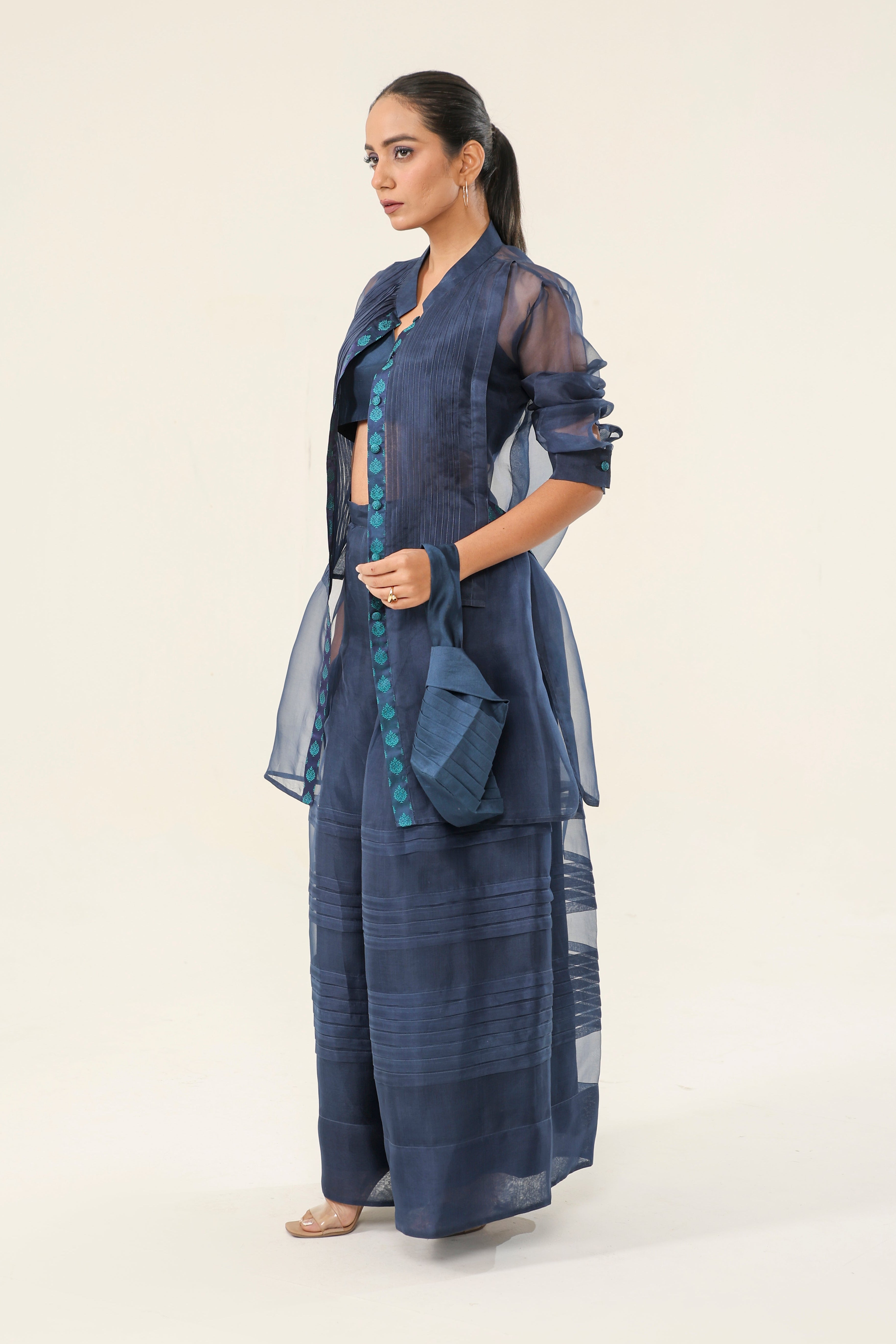 Navy Blue Co-ord Set - side silhouette | Essence by Monika