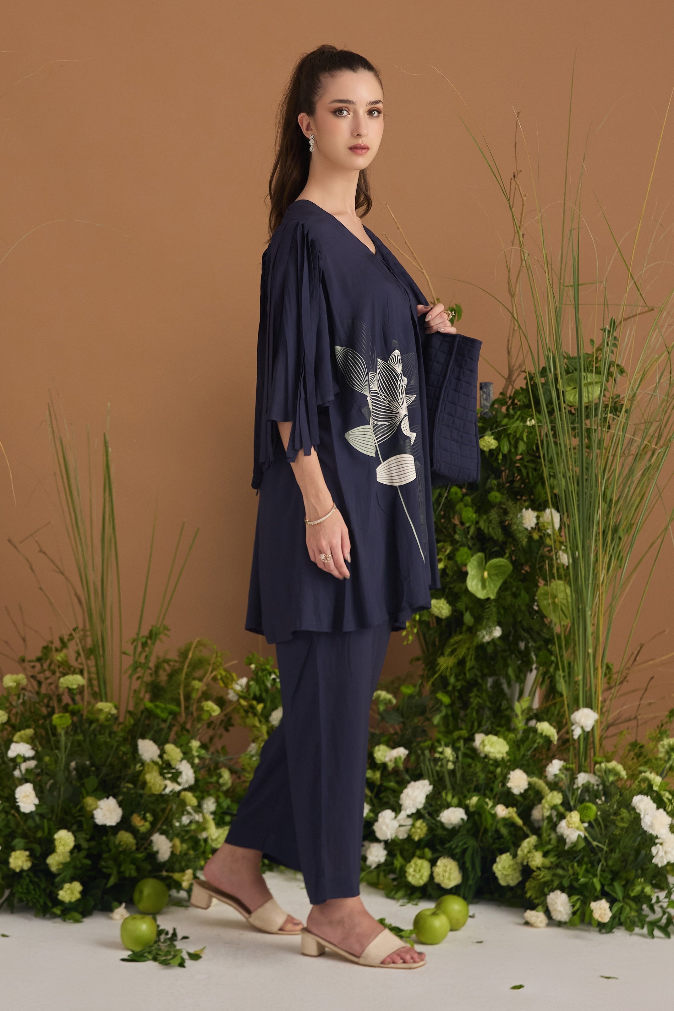 Navy Blue 100% modal cotton Co-ord Set - front view | Essence by Monika