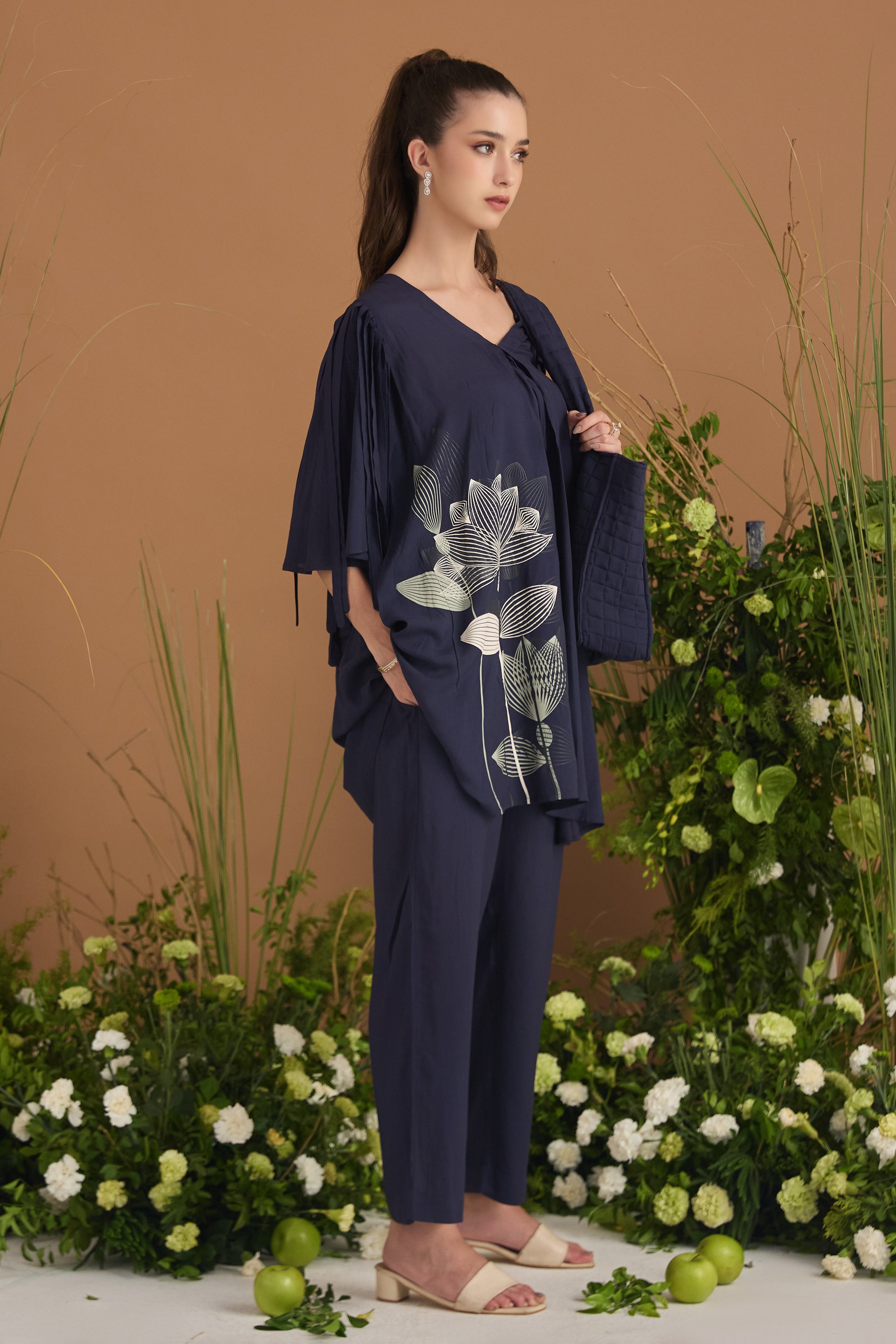Navy Blue Co-ord Set - side silhouette | Essence by Monika