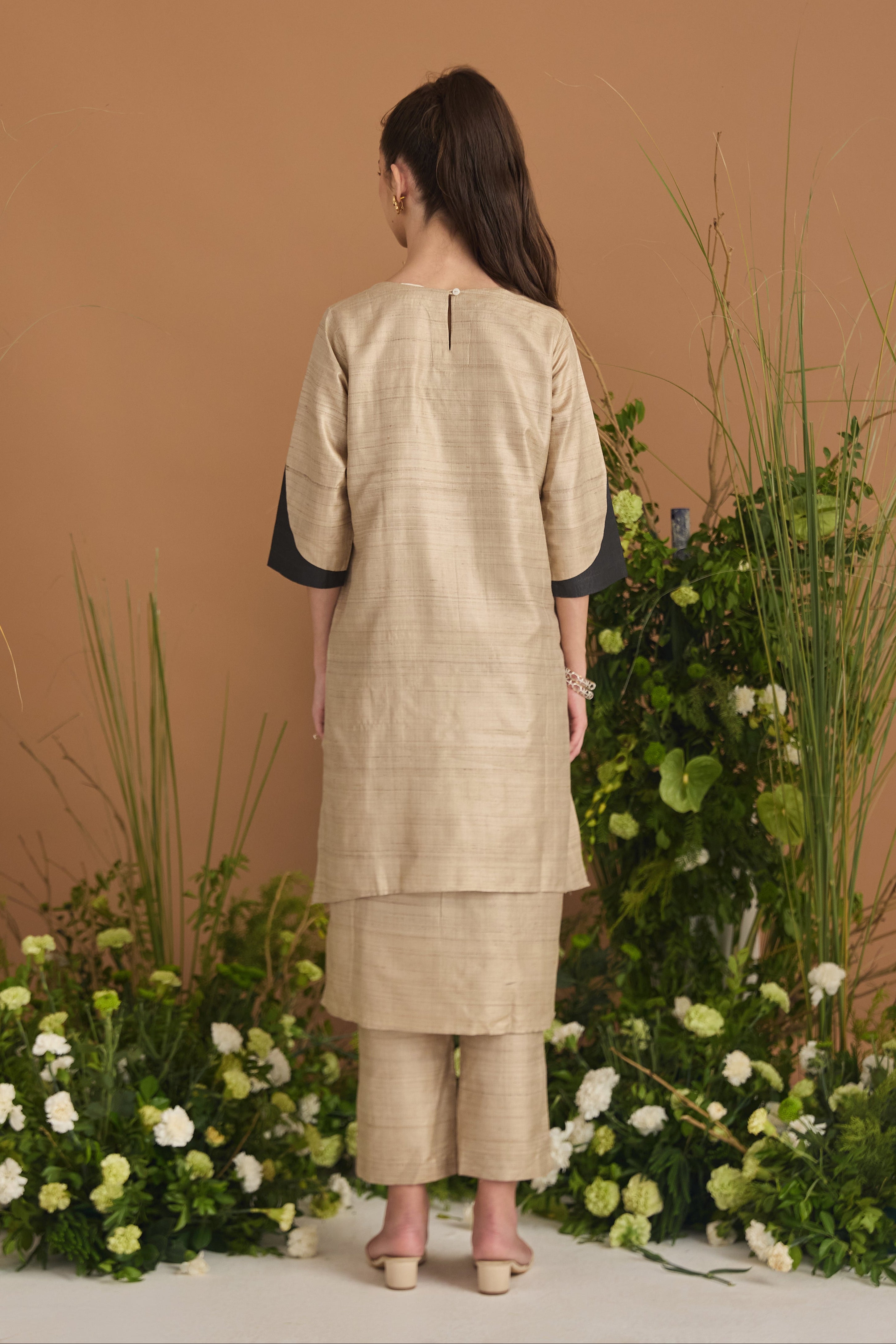 Pure Tussar Silk Printed Co-ord -Archway Print - back view | Essence by Monika
