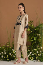 Natural Kora with black print Co-ord Set - side silhouette | Essence by Monika