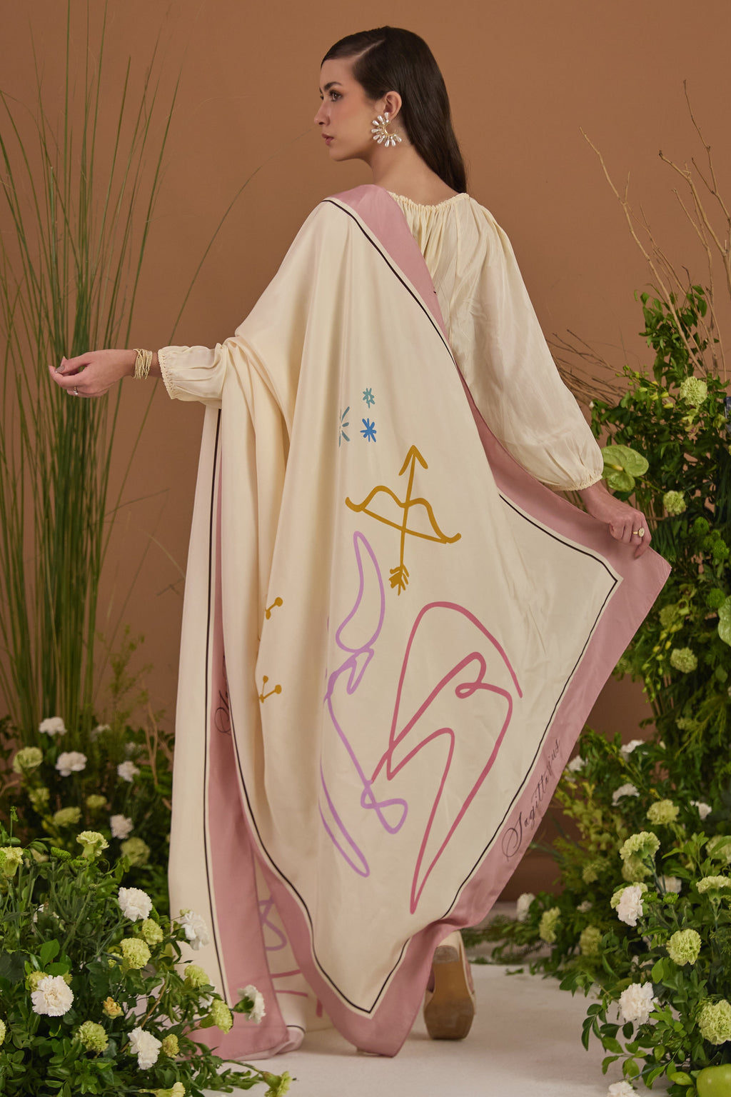 Sagittarius Habotai Silk Zodiac Dupatta-back view | Essence by Monika