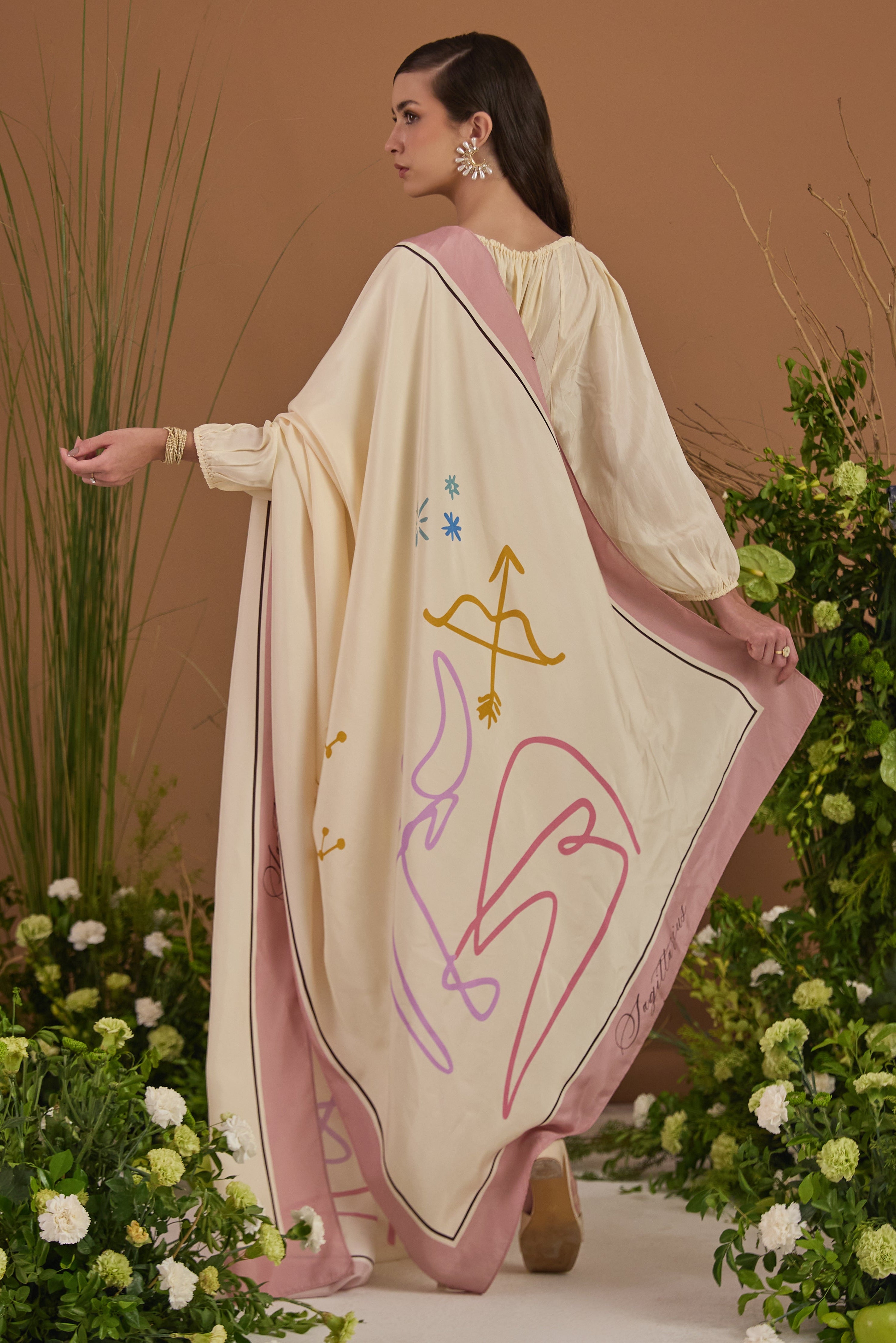 Sagittarius Habotai Silk Zodiac Dupatta-back view | Essence by Monika