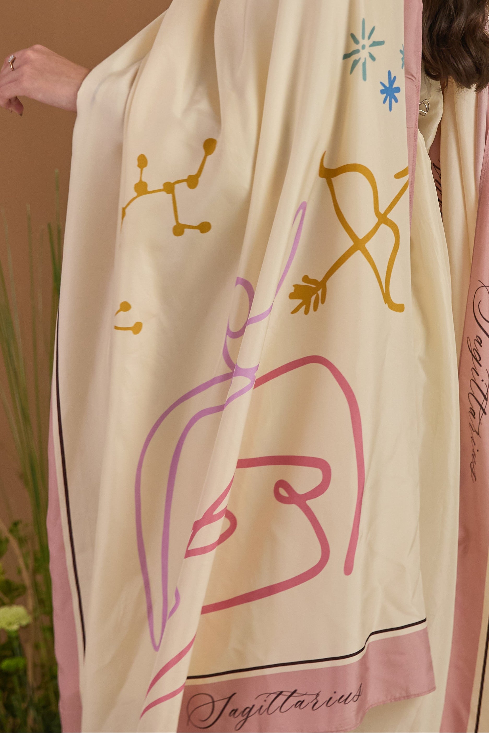 Sagittarius Habotai Silk Zodiac Dupatta-fabric and print detail | Essence by Monika
