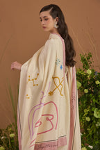 Champagne with pink border Dupatta-side silhouette | Essence by Monika