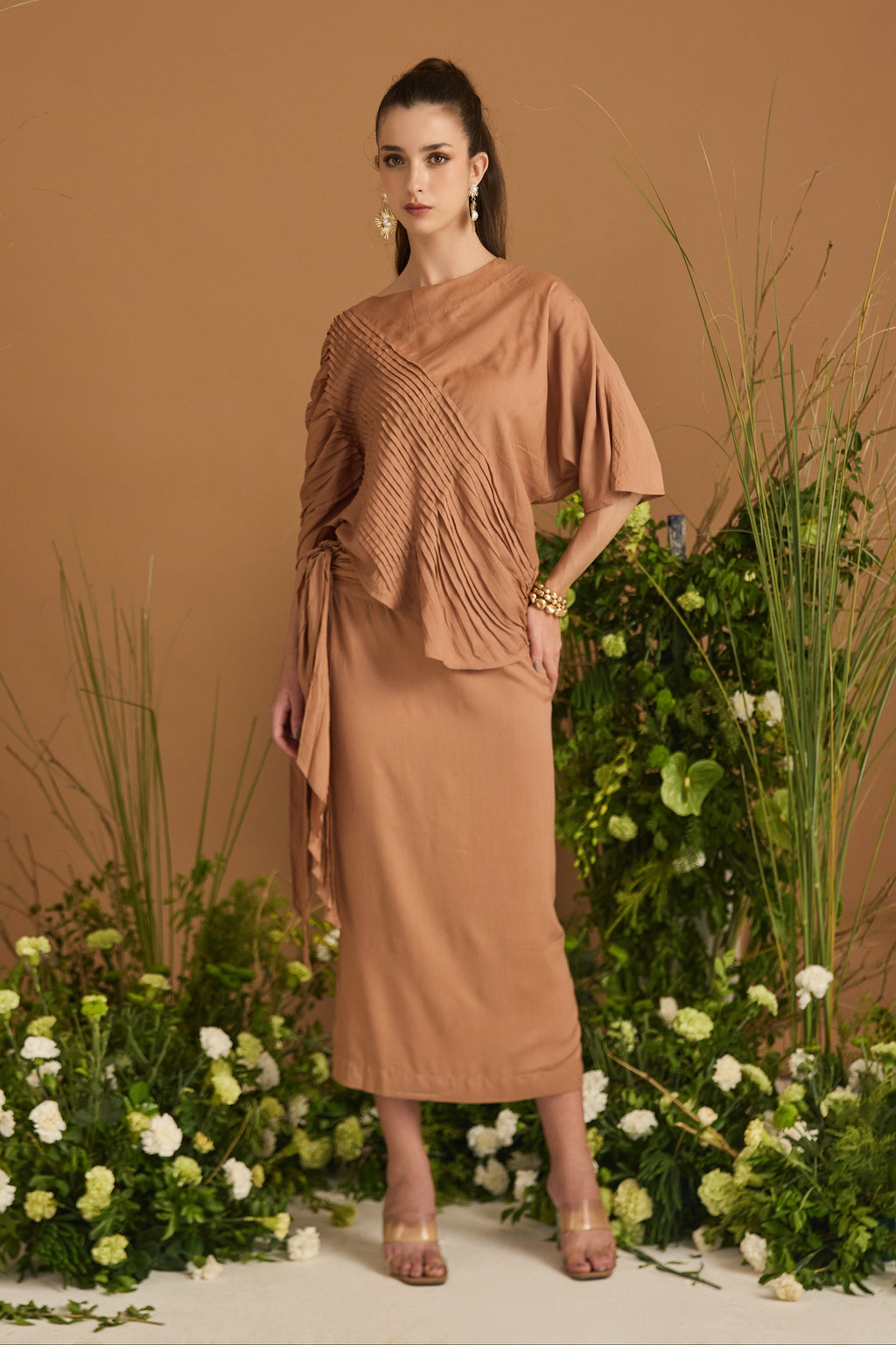 Sand 100% modal cotton Skirt Set - front view | Essence by Monika