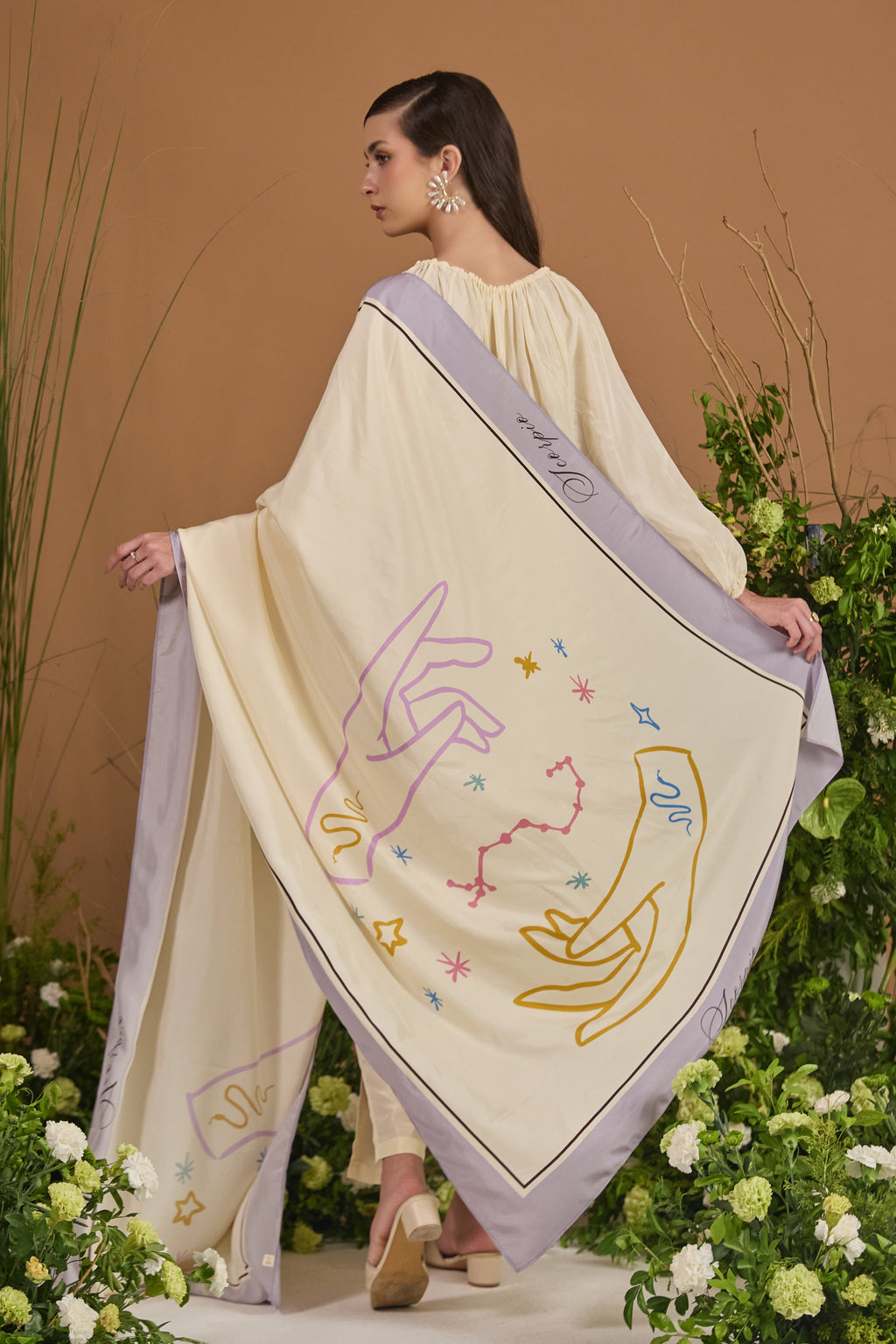 Scorpio Habotai Silk Zodiac Dupatta - back view | Essence by Monika