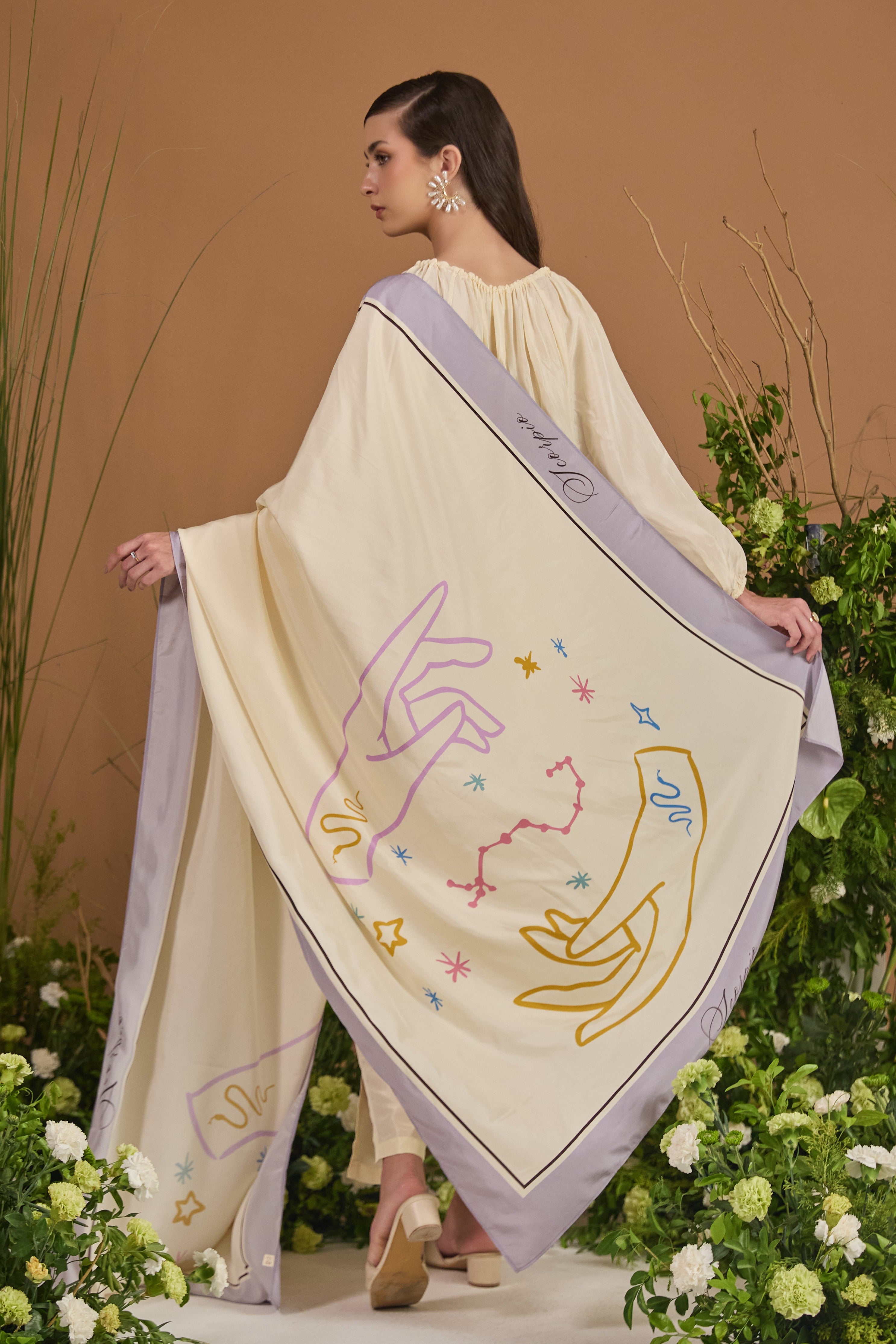 Scorpio Habotai Silk Zodiac Dupatta - back view | Essence by Monika