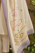 Scorpio Habotai Silk Zodiac Dupatta - fabric and print detail | Essence by Monika