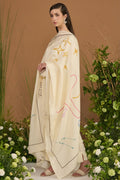 Champagne with champagne border 100% pure Habotai silk Dupatta - front view | Essence by Monika