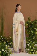 Champagne with lavender border Dupatta - side silhouette | Essence by Monika