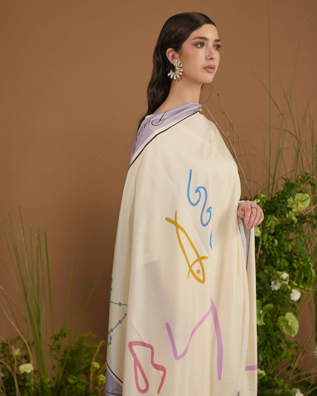 astrology print silk accessory