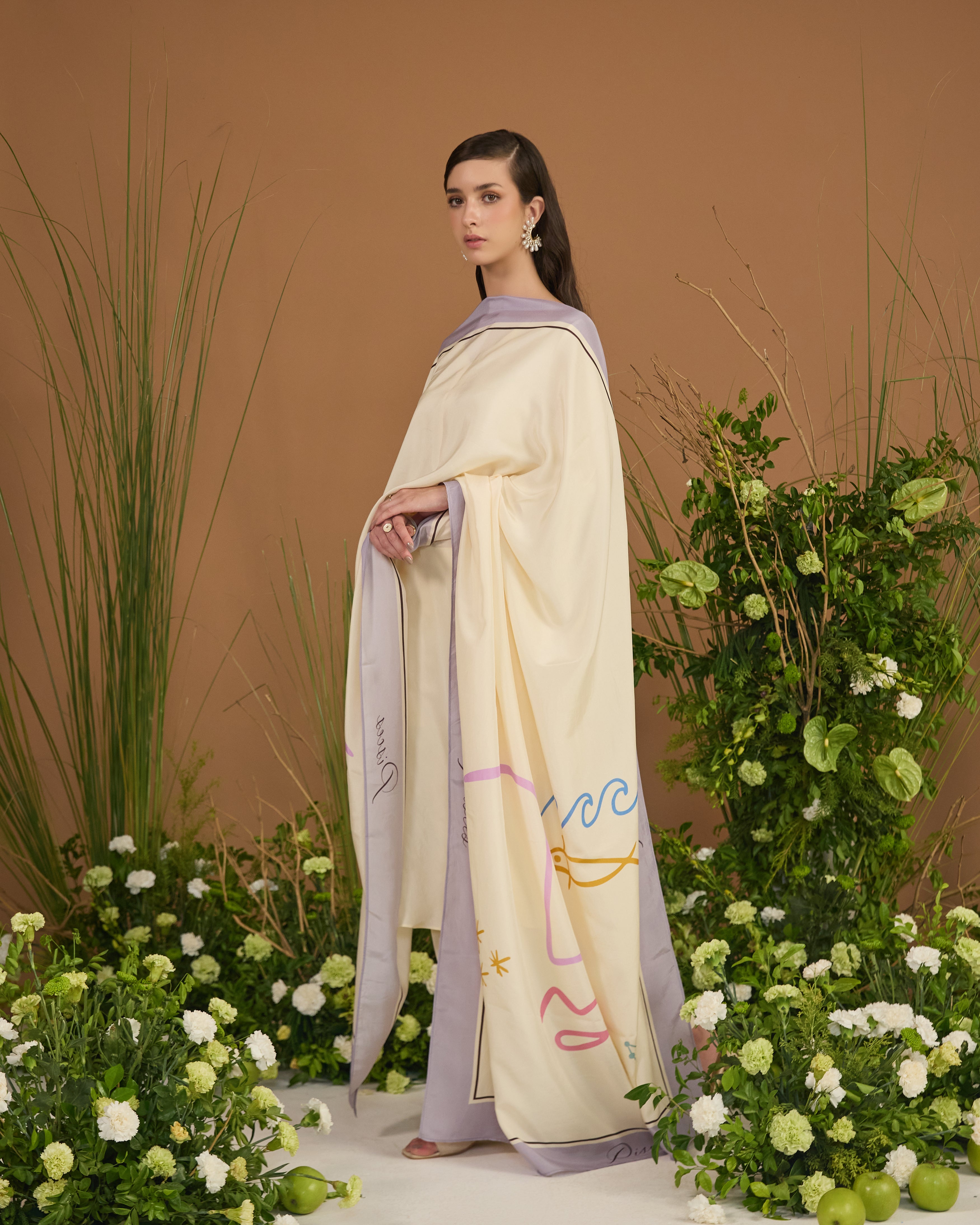 Pisces zodiac silk dupatta