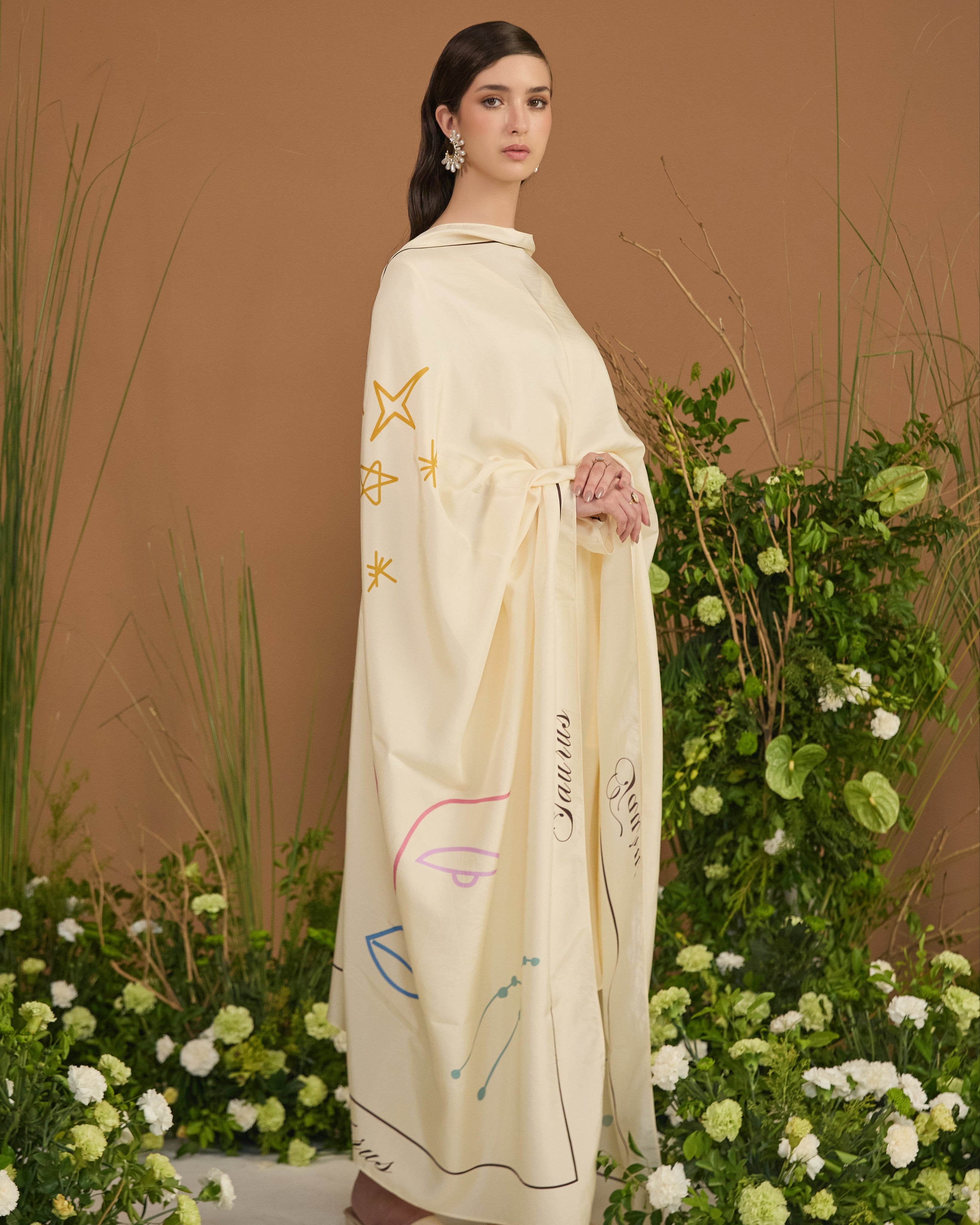 astrology print silk dupatta Taurus