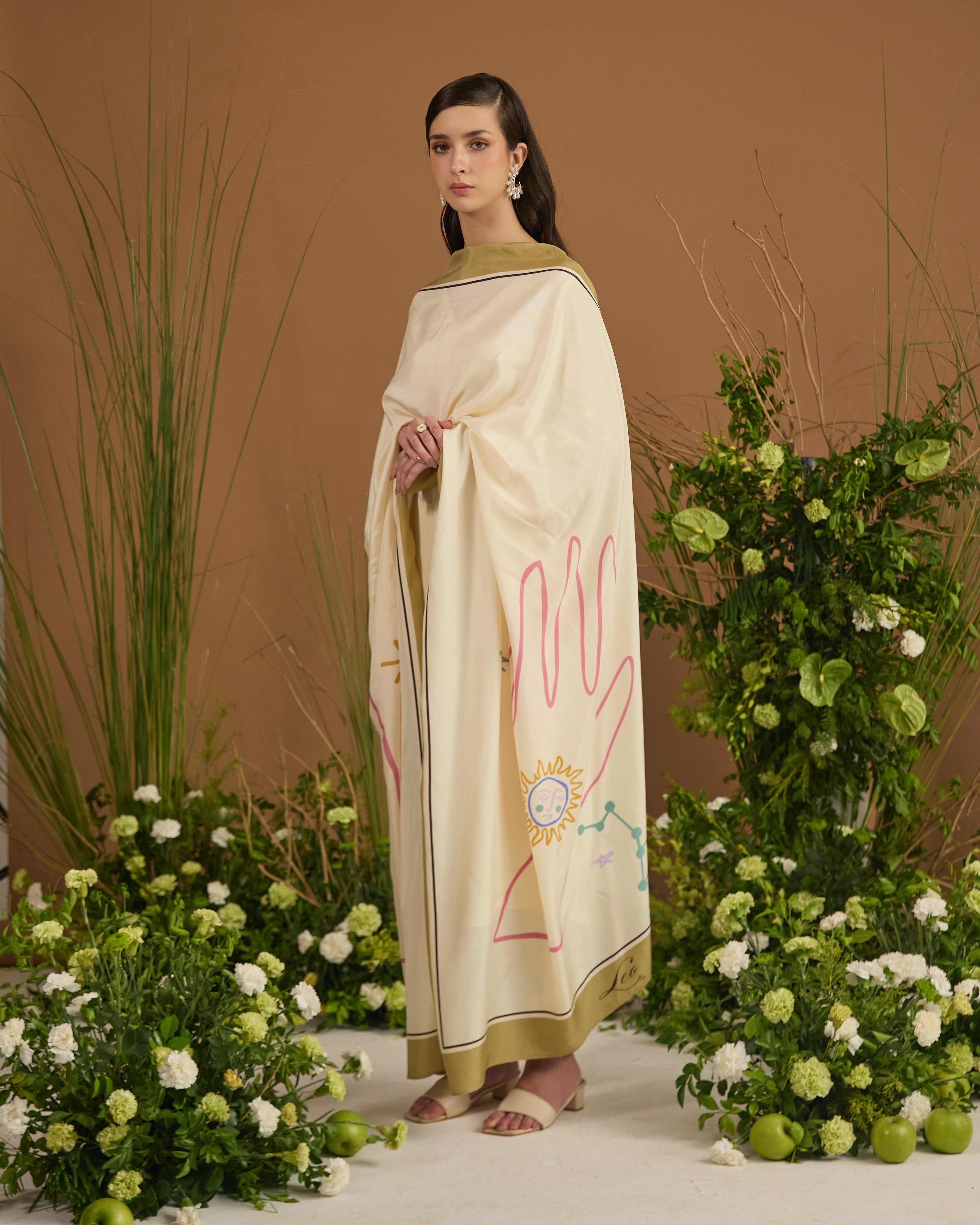 Leo zodiac silk dupatta