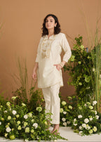 long chanderi jute kurta set ivory