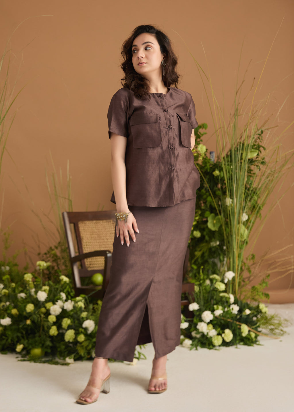 jute embroidered straight skirt set