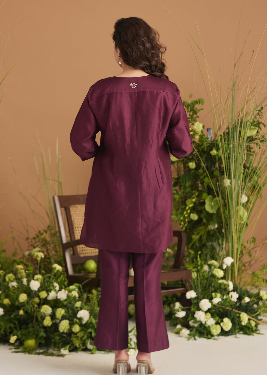 short kurta set with pants wine