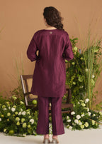 short kurta set with pants wine