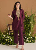 wine jute embroidered kurta set