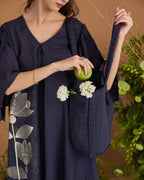 Navy Modal Cotton Floral Co-ord with Fringe Detail