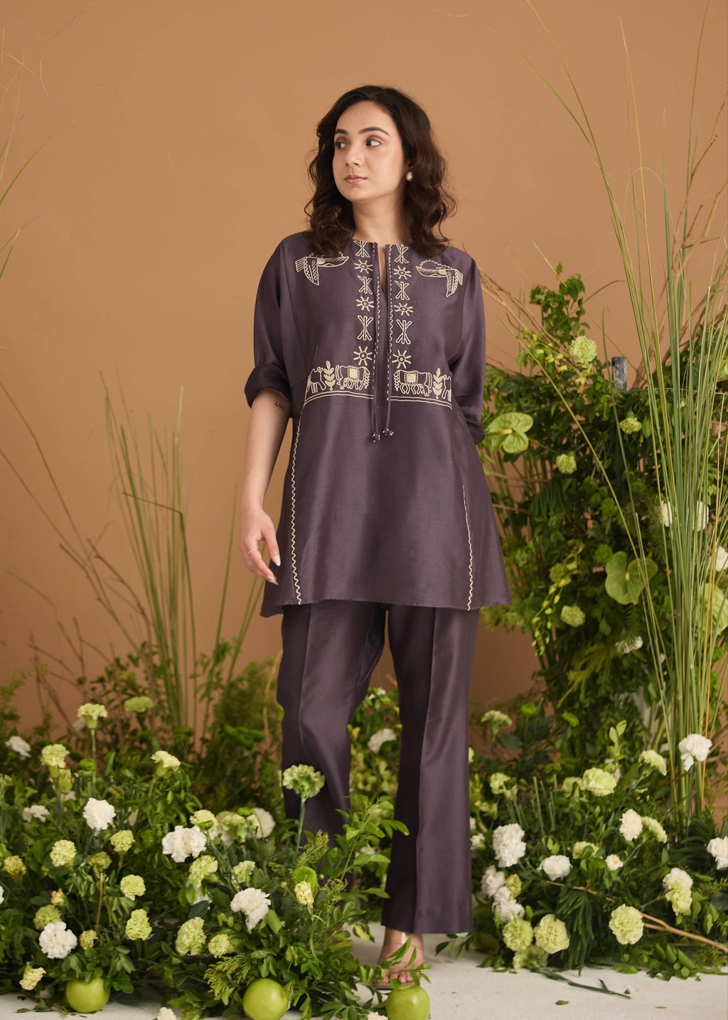jute embroidery kurta pant set