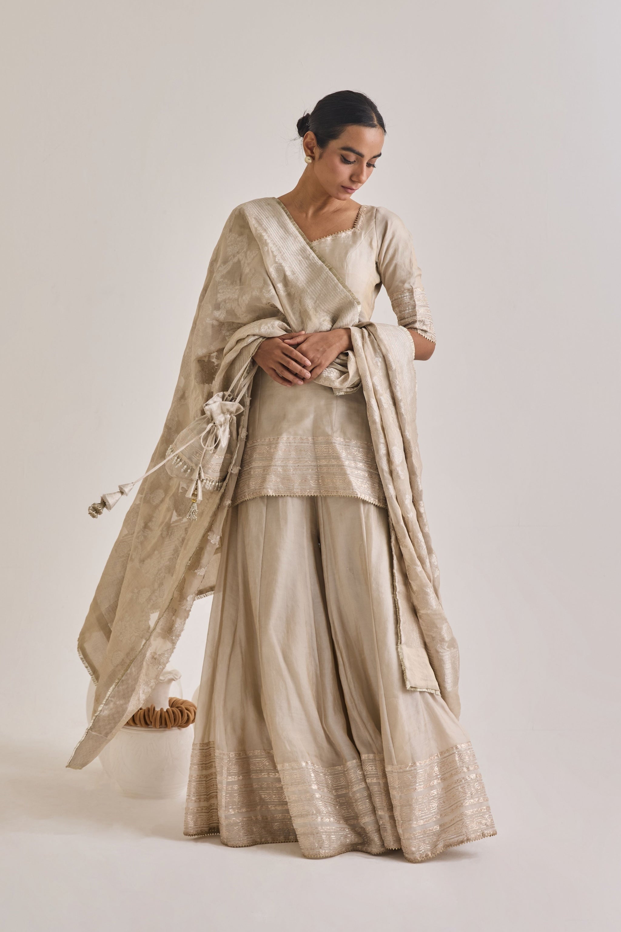 Front Profile - wide flared sharara silhouette