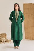 Emerald Chanderi embroidered kurta set front view