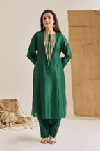 Emerald Chanderi embroidered kurta set front view