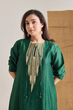 Neckline detail - handcrafted jute embroidery on Chanderi