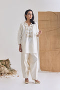 Side profile - white Chanderi short kurta with cocoon pants